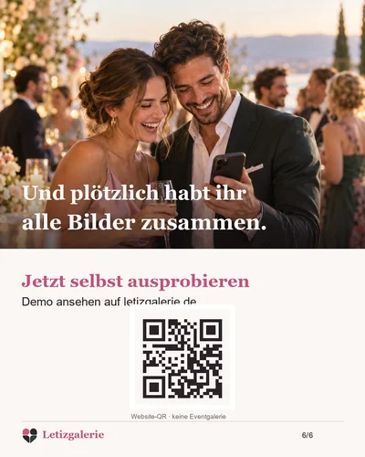Brautpaar entdeckt gesammelte Gästebilder; Demo und weitere Infos auf letizgalerie.de.